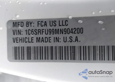 2021 Ram 1500 Trx 4X4 5'7 Box z USA, uszkodzony, nr VIN 1C6SRFU99MN904200